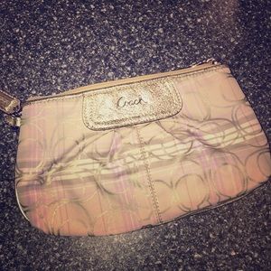 Coach wristlet in khaki gold ivory and lilac